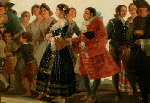 La burlesca comitiva de La Boda de Goya, 1792, convierte a los protagonistas en una metáfora de la vida, la desigualdad del matrimonio, la novia marcha tranquila junto al rico criollo originario de las colonias del Nuevo Mundo.