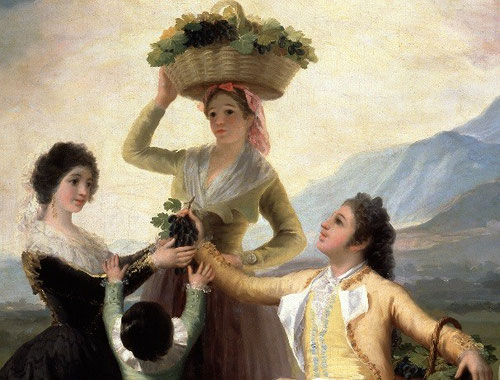 Detalle de la vendimia o el otoño.Goya.Museo del Prado.1786.Forma Cuatro Estaciones que decorarían el comedor de los Príncipes de Asturias,y con las que inició una nueva etapa en su carrera artísticaAalegorías de ciclos temporales,escenas mitológicas.