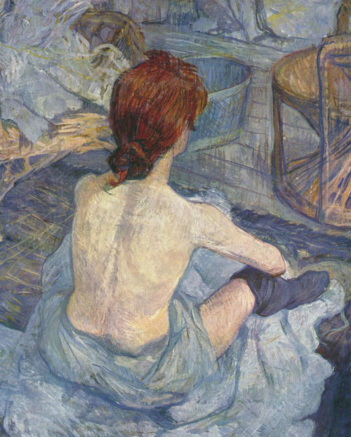 Toulouse Lautrec.Pelirroja+, la toilette 1889. Óleo sobre cartón 67x54cm.Musée d´Orsay,Paris.Nadie ha trabajado las mujeres marginales o prostitutas mejor que Lautrec,bajo su mirada melancólica los burdeles se tranforman en escenas intimistas...