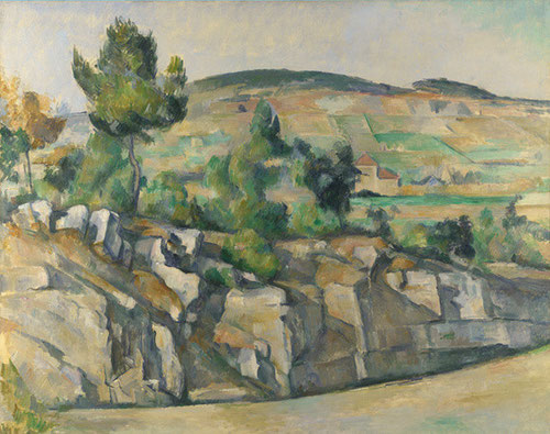 Paul Cézanne.Ladera en Provenza.1890.Óleo sobre lienzo.63x79cm.National Gallerie,Londres.Los frentes de la cantera aparecen como muros resquebrajados como ruinas de una arquitectura rústica.