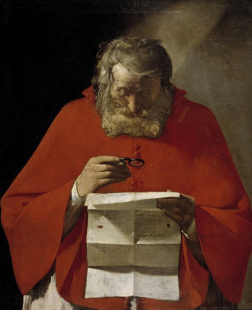 San Jerónimo leyendo una carta.Óleo sobre lienzo.73x59cm.Museo del Prado.Una de sus obras más interesantes, representa su faceta intelectual,el santo aparece concentrado en su lectura,sorprende su rigurosa simetría,rota por las manos.