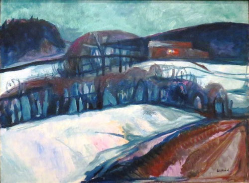 La casa roja en la nieve,1925.Óleo sobre lienzo,68x90cm.Stuttgart.