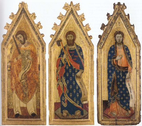 Ramon Destorrents y Taller. San Matías, 1355-60. Temple y pan de oro sobre tabla.77x28cm. Museo Nacional de Arte de Cataluña.