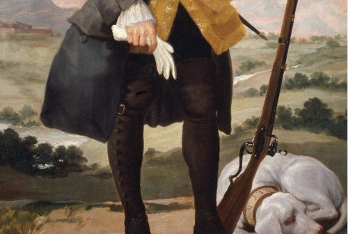 Detalle de Carlos III cazador.Goya,1787. Museo del Prado. Pintado poco antes de su muerte y dotado de humanidad y cercanía.