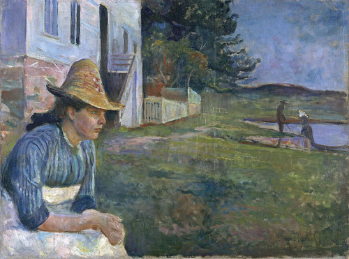 Atardecer,pertenece al Museo Thyssen,representa a su hermana Laura junto a una casa cercana a la orilla,enferma de esquizofrenia funde asociaciones personales a la melancolía,inaugurando un tipo de composición simbólica,aunque muy anclado al impresionismo