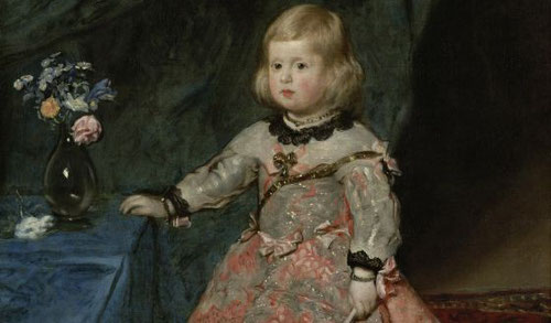 Velázquez,detalle de la infanta Margarita,1654.Pertenece al Museo de Viena, Kunsthistorisches Museum.La espontaneidad del modelo, las flores alusivas al nombre de la niña rosas,lirios y margaritas equilibrio y belleza cromática.