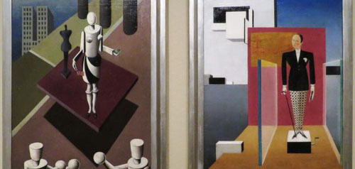 Sándor Bortnyik,el nuevo Adán y la nueva Eva,1924.Una buena muestra del arte húngaro influido por el expresionismo y cubismo. Ideología de la Bahaus constructivista, vivió en Weimar...ofrece una crítica de la vision del suprematismo ruso y la manipulación