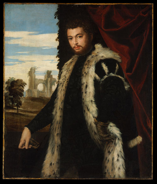Retrato de hombre 155.En segundo plano se reconocen las termas de Caracalla, en primer plano este caballero veneciano, joven con abrigo de lince que quiso ser retratado en este paraiso arqueológico al aire libre.
