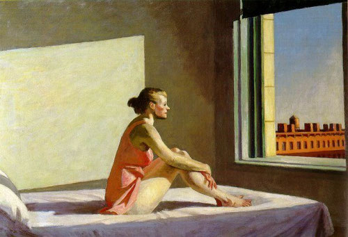 E Hopper.Sol de mañana,1952.Óleo sobre lienzo.71x101cm.Columbus Museum of Art. Hopper confiere a la luz una dimensión espiritual que cohesiona a los seres diseminados por el cosmos. "Son anunciaciones sin teología ni promesa"