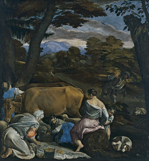 Jacopo Bassano interpreta la Parábola del sembrador como una escena pastoral, una imagen de la vida rural. 1560-65.Óleo sobre lienzo.139x129cm.Museo Thyssen.