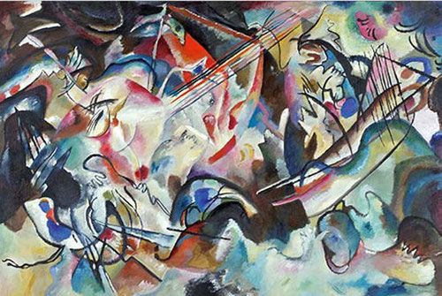 Vasily Kandinsky, Composición VI.1913.Es su obra más significativa realizada antes de la I Guerra Mundial, creada mediante "vibraciones espirituales" siendo ideas puramente estéticas y así se convierte en un manifiesto del nuevo arte abstracto.