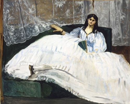 Manet.Dama con abanico 1862. Este celebre retrato representa a la amnte de Bodelaire, la actriz Jan Duval, la famosa belleza mulata.La Venus Negra.