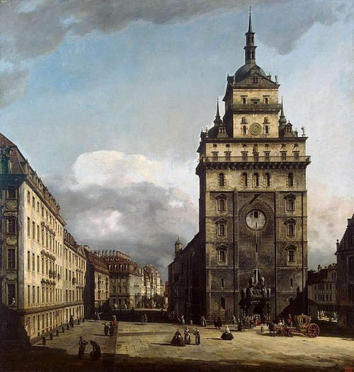 Bernardo Bellotto, La Kreuzkirche en Dresde, 1751. Proviene de la galeria del conde von Brüll, primer ministro del rey de Polonia y elector de Sajonia quien actuó de mecenas.