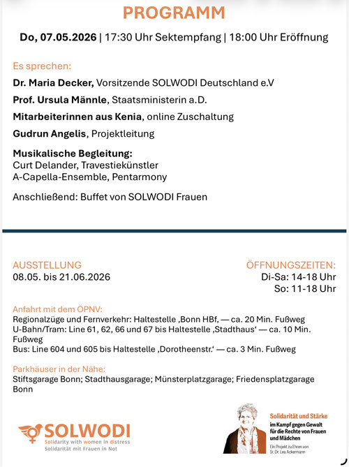 Einladung Ausstellung Solidarität und Stärke Frauenrechte SOLWODI