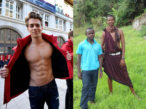 Abercrombie Model (links) und Elliah als typischer Massai (ganz rechts)