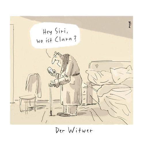 Cartoon Alter Einsamkeit Demenz smartphone siri 