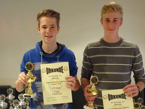 U 15 Jungen: Platz 1 Henning Hölting (rechts), Platz 2 Yannik Enste (links), Platz 3 Maximilien Franke (fehlt)