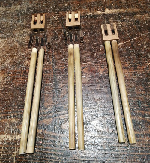 ダブルフルートC管製作中～吹口ブロックと笛本体部分～