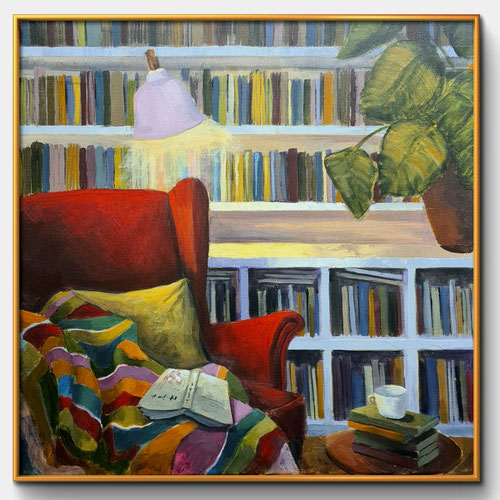 Books and Blanket, 50x50 cm, Acryl auf LW