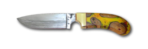 Jagdmesser, wilder Damast, Heft Hybridholz mit Efeu