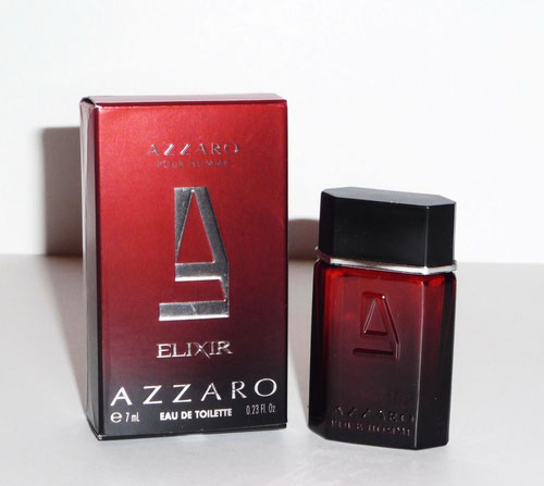 AZZARO ELIXIR - EAU DE TOILETTE 7 ML : FLACON EN VERRE ROUGE DEGRADE, BOÎTE ASSORTIE