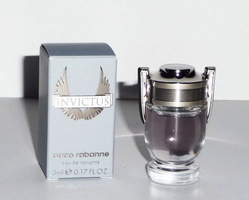 1)  INVICTUS : MINIATURE EAU DE TOILETTE 5 ML, EN VERRE TRANSPARENT