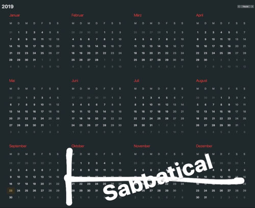 Kalenderansicht 2019 mit Eintrag Sabbatical