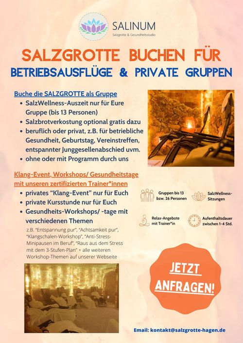 Betriebsausflug, Gruppenbuchung, Geburtstag und Co. in der Salzgrotte Hagen