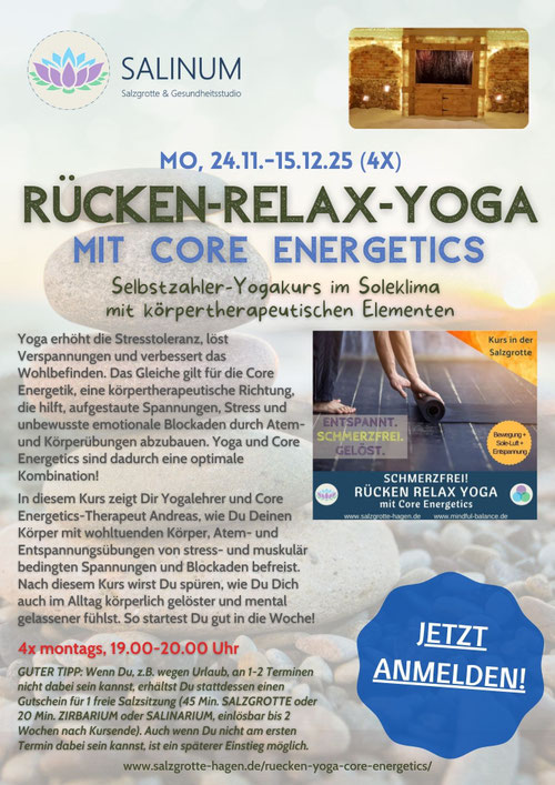 Rücken-Relax Yoga mit Core Energetics Köprertherapie in der Salzgrotte Hagen