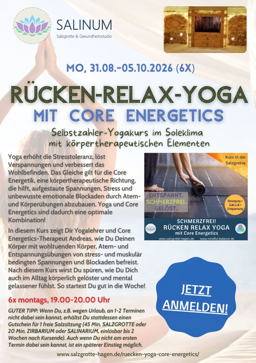 Rücken-Relax Yoga mit Core Energetics Köprertherapie in der Salzgrotte Hagen