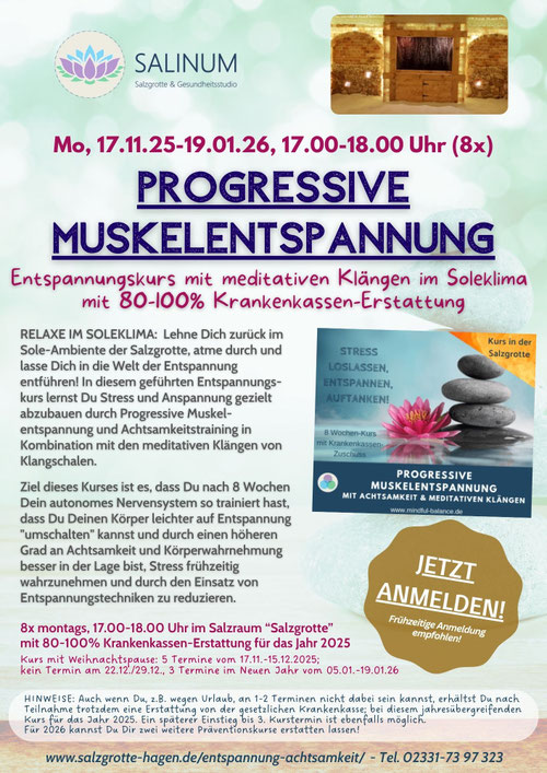 Präventionskurs Raus aus dem Stress - Achtsame Stressbewältigung in der Salzgrotte Hagen – 8‑Wochen‑Kurs mit Krankenkassenzuschuss