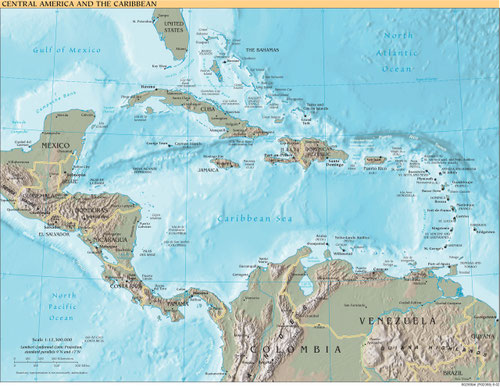 Physical & political map of Central America (PD-US)