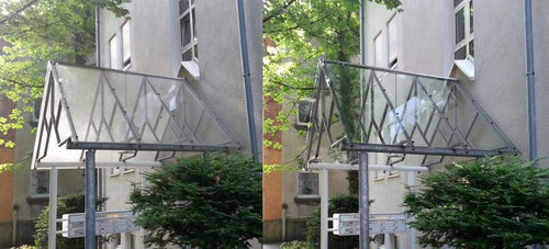 Vordachreinigung, Vorher und Nachher