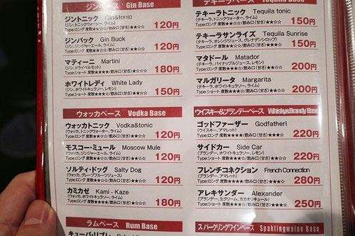 カクテルのメニューの写真