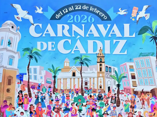El Cartel del Carnaval de Cádiz 2026 fue creado por la artista gaditana Raquel Jove.