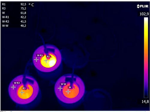 Gleiche Energiezuführung - gravierend meßtechnische Unterschiede - T (R1) > T (R3) > T (Wasser)