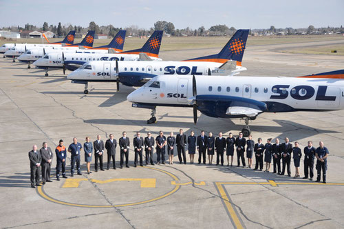 Pressefoto mit sechs Saab 340/Courtesy: Sol Líneas Aéreas