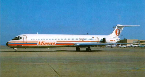 Postkarte mit einer MD-83 der Minerve