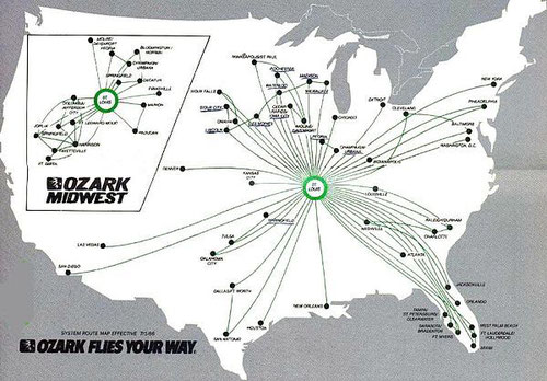 Streckennetz 1986/Courtesy: Ozark Air Lines