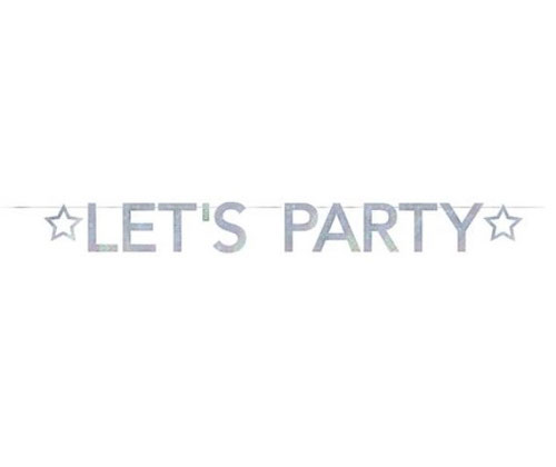 Letterslinger "Let's Party" Holographic Zilver 2m € 2,95