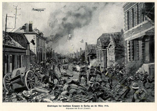 Tableau du peintre Ernst Zimmer représentant la bataille du 22 mars 1918 à Epehy