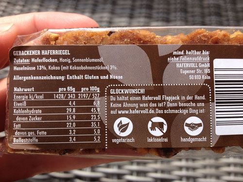 Nährwertetabelle eines havervoll.de flapjacks