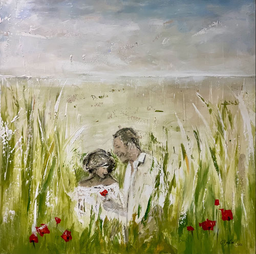 Roter Mohn, 100x100 cm, 2022, Acryl -Mischtechnik 
