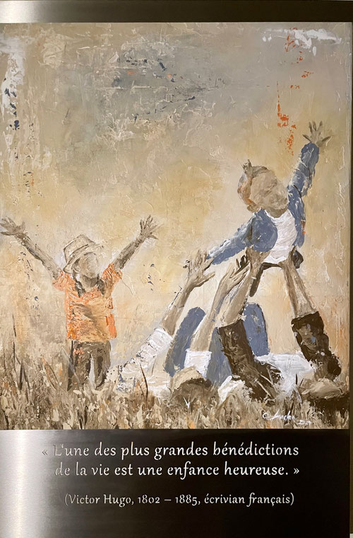  „Enfance heureuse“ -(Glückliche Kindheit) - Acryl-Mischtechnik auf Leinwand in gelaserter Edelstahlrahmung, 120 cm x 80 cm, 2024