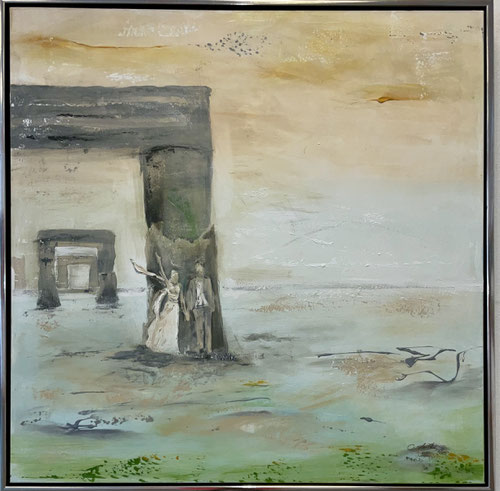 Fels in der Brandung, 100x100 cm, 2022, Acryl-Mischtechnik