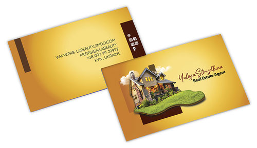 PRS LA BEAUTY; business card, design, real estate, agent, yellow, orange, creative, minimalism, minimalist, modern, template, order, grapgic designer, ukraine