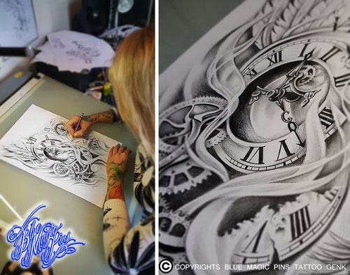 Blue Magic Pins tattoo custom design Genk Belgium