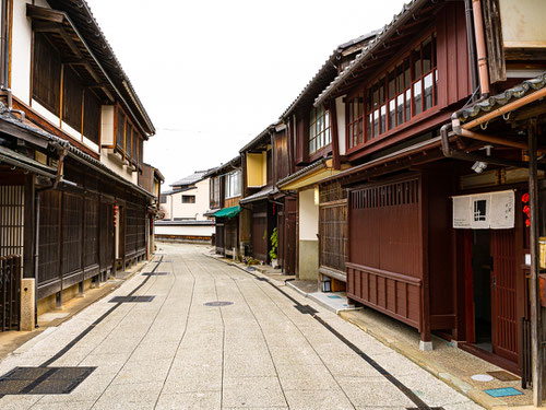 The streets of Sancho Machi, a former Geisha district, and an Important Preservation District for Groups of Traditional Buildings.