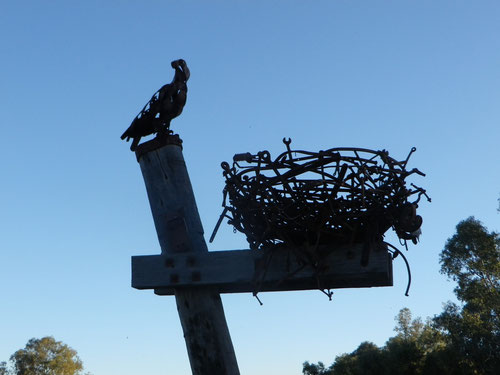A bird sculpture at Blackall camp spot
