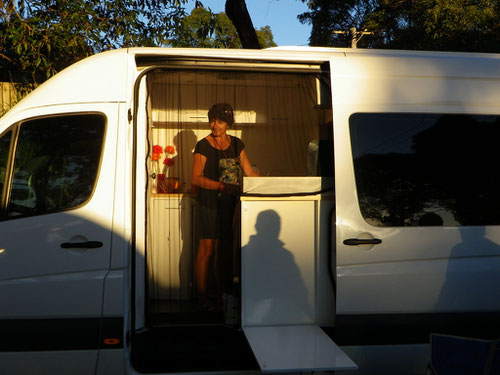 Jan in a van